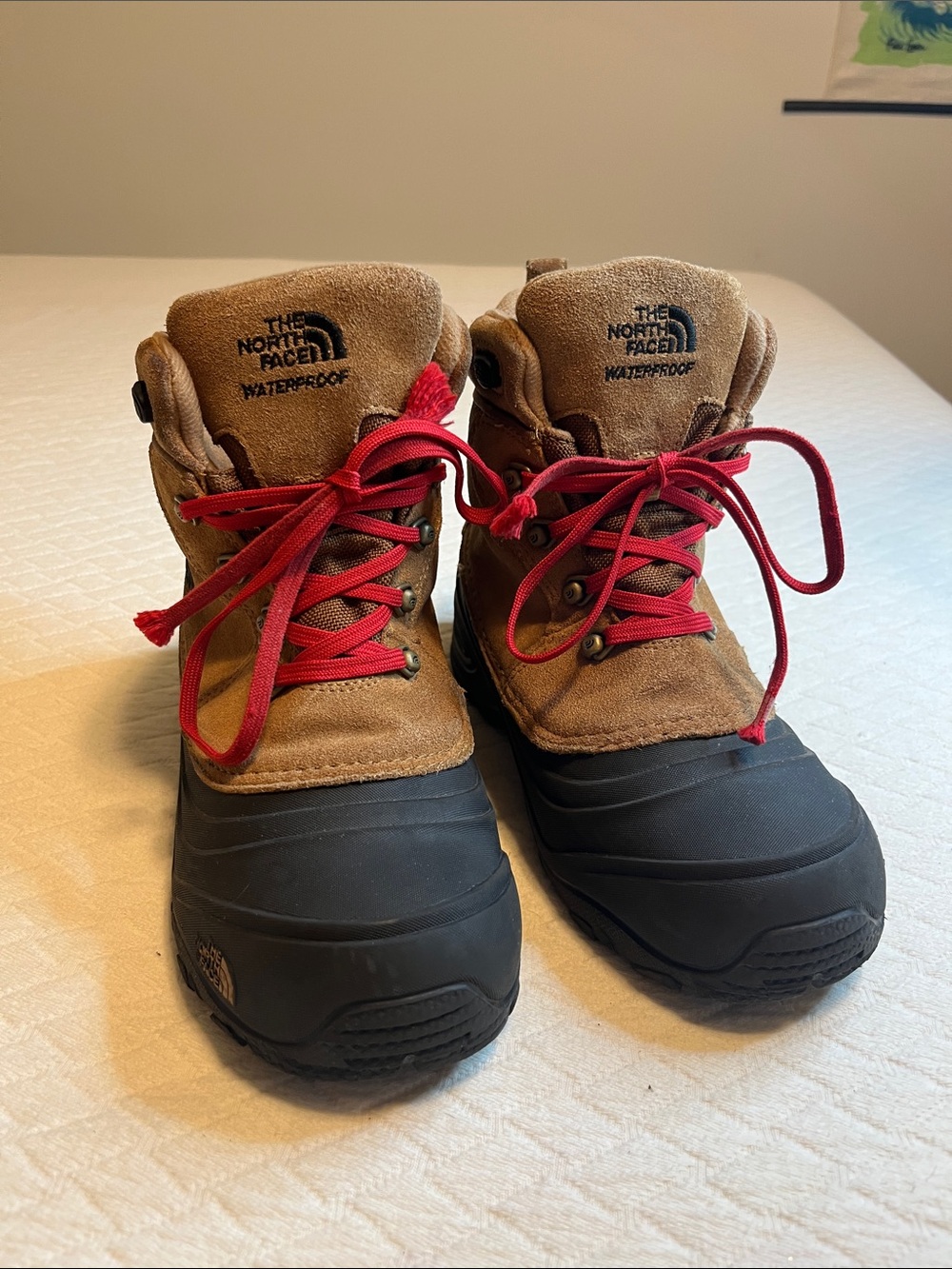 The North Face Brown Suede and Red Lace Waterproof Winter Boots/utility boots